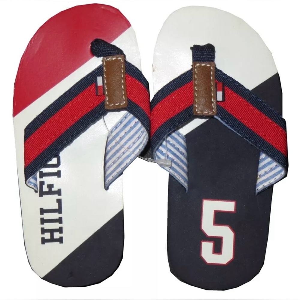 NEW TOMMY HILFIGER BEACH SANDALS RED WHITE BLUE COLOR BLOCK BOYS KIDS 8/9